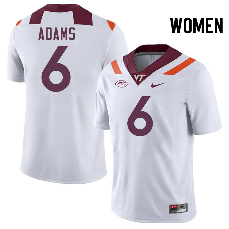 Women #6 Keylen Adams Virginia Tech Hokies College Football Jerseys Stitched-White